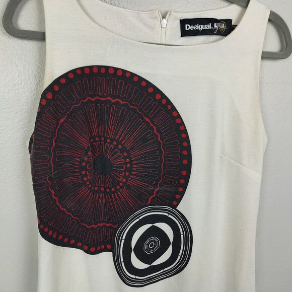 Desigual Sally Shift Dress Womens Medium White‎ Circle Print Mini Sleeveless - Picture 3 of 12